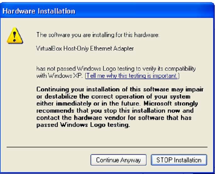 Select the Continue Anyway button object to continue the installation process.
