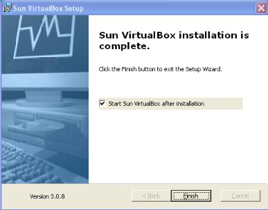 The option to start VirtualBox should be check by default.
