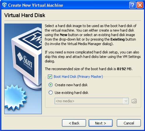 The Create New Virtual Disk Wizard window will open. Select the Next button object. The default setting for Hard Disk Storage Type is Dynamically expanding storage.