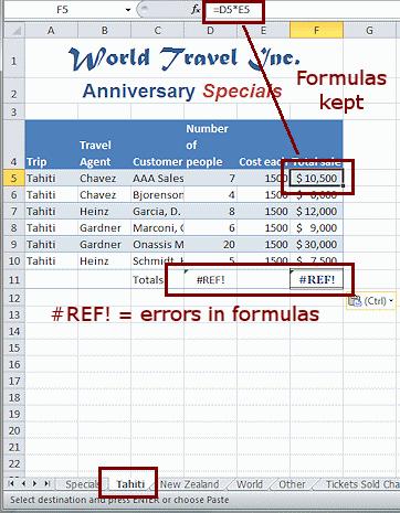 5. Be sure All is selected at the top and click on OK. What changed? o o o Text and formulas were pasted and kept their the formatting. (Click in F5 and F11 to see.) Column widths were lost.