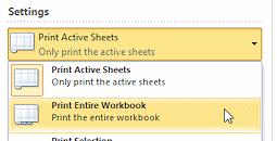 1. Print > Print > Entire workbook. Office button > File tab > Print > change Print Active Sheets to Print Entire Workbook 2. Look at the Print Preview.