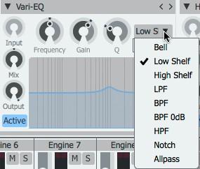 DJ EQ The DJ EQ offers a simple 3-band parametric EQ, with fixed Q. The L Gain and H Gain set the amount of gain for the low and high bands.