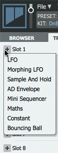 Click the + button and assign the desired modulator from the menu (in this case the LFO) to the relevant slot. 3.