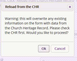 2. First, click Reload from Church Heritage Record.