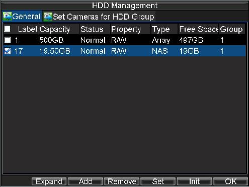 Figure 2. HDD Management Menu 2. Click Add to enter Network HDD menu. 3. Select type as NAS or IP SAN, shown in Figure 3 when selected as NAS. Figure 3. Network HDD Menu 4.