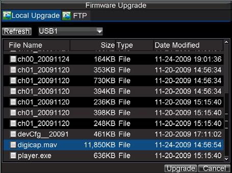 Updating System Firmware The firmware on your DVR can be updated using two methods. These methods include updating via an USB device or over the network via a FTP server.