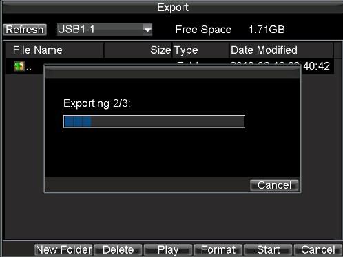 Figure 3. Export Menu 6. Select device to export to from drop-down list (USB Flash Drive, USB HDD, DVD Writer). If backup device is not recognized: Click the Refresh button. Reconnect device.