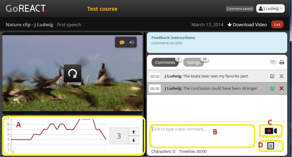 If reviewing an already recorded video, you'll enter feedback on the feedback screen alongside the video.