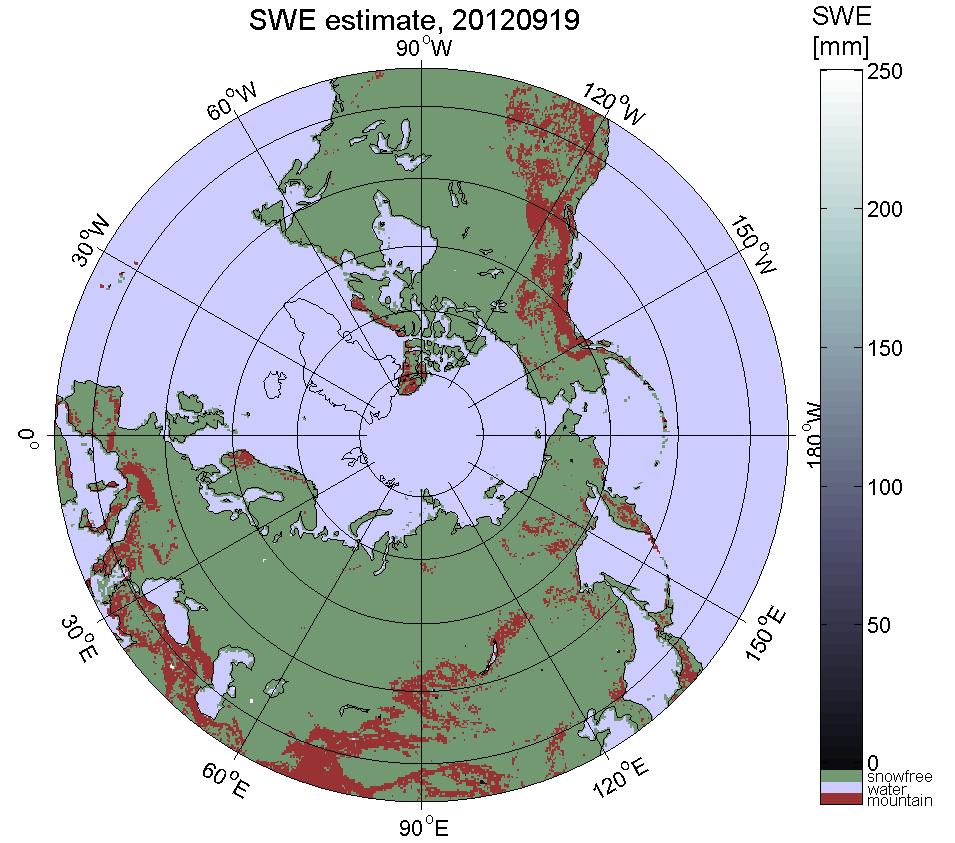 Operational Snow monitoring of Northern Hemisphere Snow Water Equivalent (SWE) 35 year-long CDR time-series on snow conditions of Northern Hemisphere High