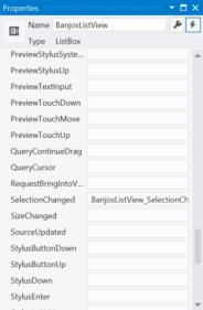 Banjos; The ListBox is a XAML component that can display lists We can add it to the XAML in our page very easily It will display a collection of items if we set the ItemsSource property to the