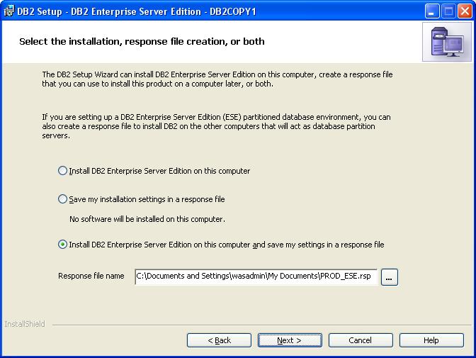 8. Leave Install DB2 Enterprise Server Edition on this computer and save my