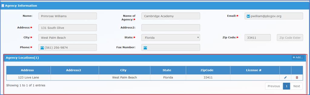 Agency Information 1. Enter the following required(*) information in the text boxes then scroll to the next tab a. Name * b. Name of Agency* c. Email* d. Address* e. City* f. State* g. Zip Code* h.