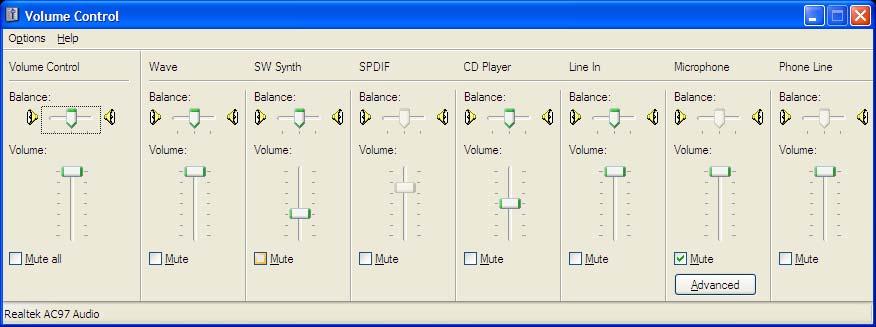 Windows Volume Control If you do not hear the expected sounds, or if they sound too soft or too loud, use the Windows Volume Control to inspect and/or adjust the settings.