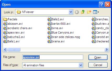 Selecting animation files Pressing the button to the right of the Animation control group, you will see a directory of all the