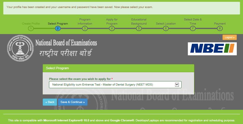 2. Apply for NEET-MDS Once the candidates have successfully created their profile,