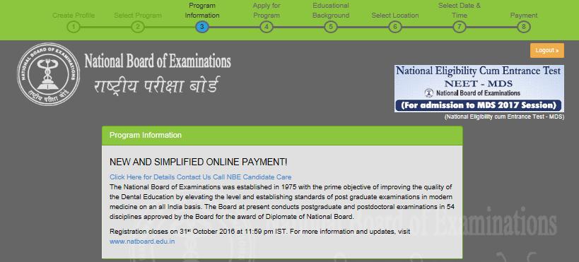 To register for NEET-MDS, please select National Eligibility Cum Entrance Test-