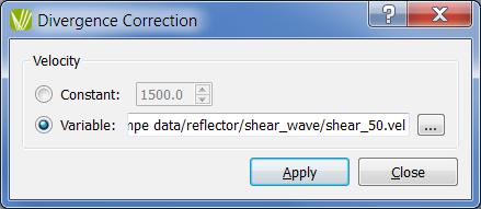 Divergence Correction In the Divergence Correction dialog box, input a constant velocity