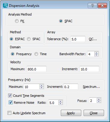 Strong Noises In the Dispersion Analysis dialog box, select the Remove Noise option to automatically remove strong
