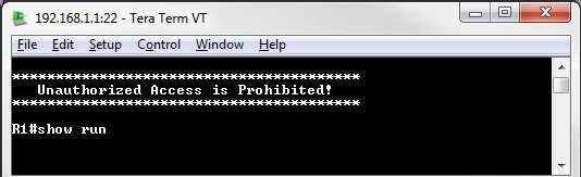 At the command prompt, issue the show run command. e. Exit the SSH session by issuing the exit command. R1# exit Step 3: Stop the Wireshark capture.