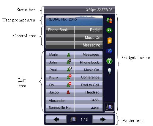USING YOUR DEFAULT PHONE WINDOW The 5360 IP Phone default phone window and Gadget Sidebar are shown and described below.