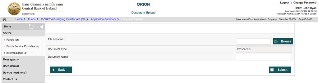 2.3.9 Document Upload Sections 2 5 of the ORION application process require certain documents to be uploaded.