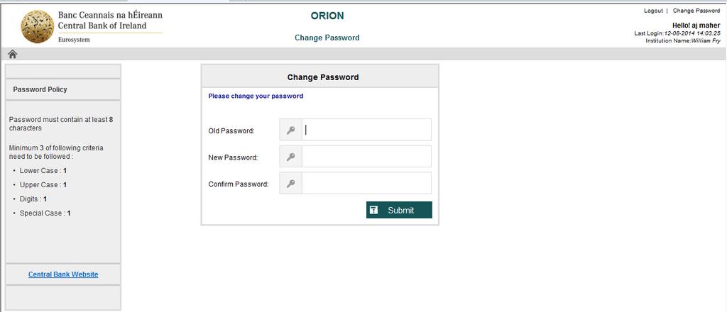 2.3.2 Login Details Login details are displayed in the top right corner of ORION pages (See Figure 2).