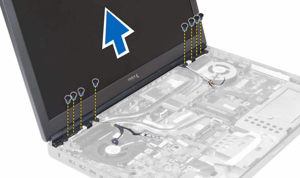 Installing the Display Assembly 1. Tighten the screws to secure the display assembly in place. 2. Connect the camera and LVDS cables to the correct connectors on the system board. 3.