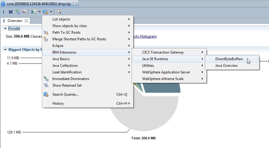 Analyzing your DirectByteBuffers IBM Extensions for Memory Analyzer (IEMA) provides DirectByteBuffer