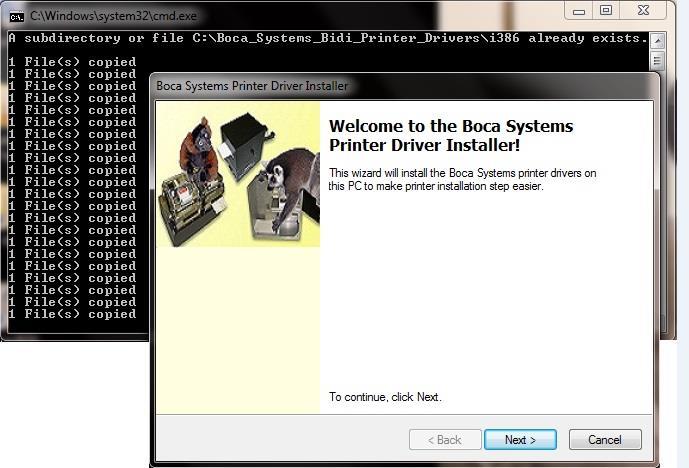 8. The second DOS command window will open to install the printer files as shown below. Notice the message Driver Package added successfully. This is how it is displayed on a 64 bit Windows PC.