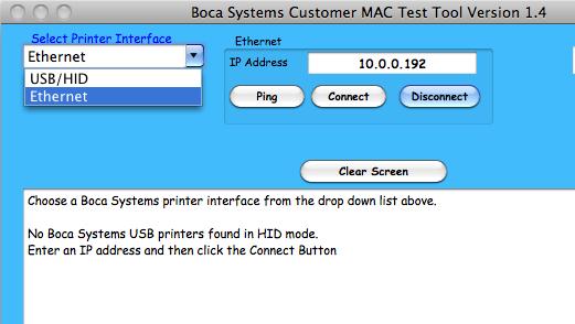 APPLE/ MAC BASED SYSTEM Boca Systems, Inc. has developed two programs that allow customer to the printer. One operates over USB/HID & Ethernet interfaces and the other if a print driver is used.