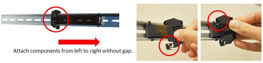 to comply may cause damage hardware. 1. Securely attach the DataRail onto a 35 mm x 7.5 mm DIN rail by gently pressing on all four (4) corner clips. 2.