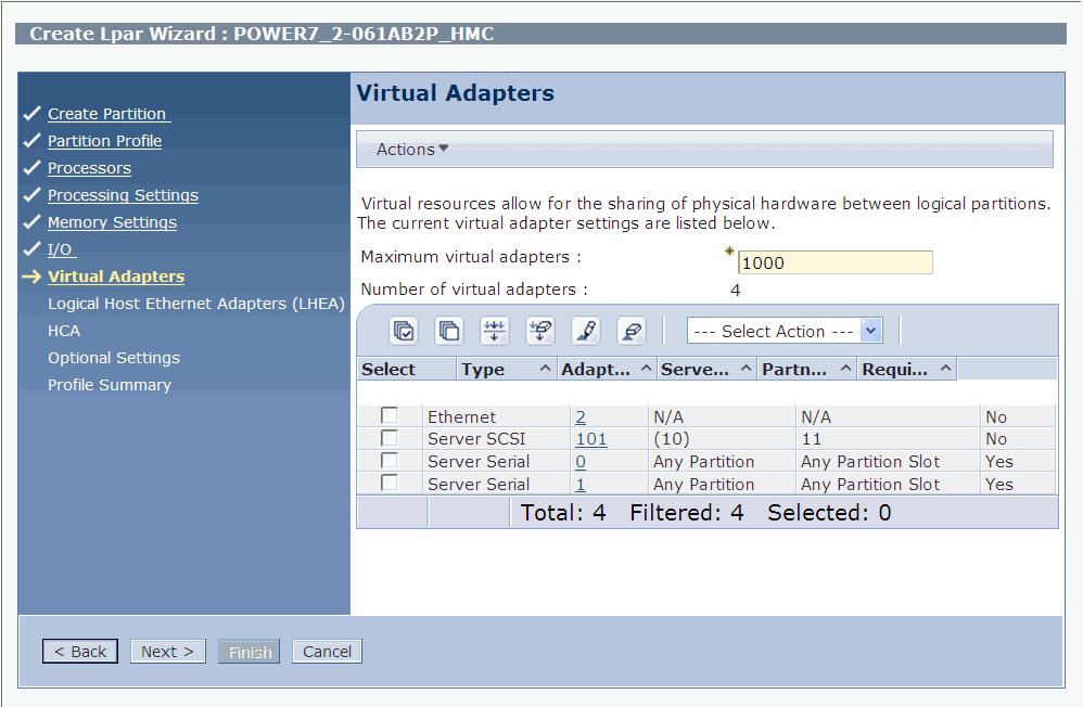 13.To create the virtual SCSI adapter, complete these steps: a. In the Virtual Adapters panel, select Actions Create Virtual Adapter SCSI Adapter. b.