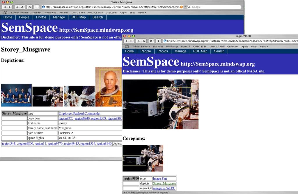 functionality provided though the loose coupling of the annotation environment with the Semantic Web portal. Fig. 2. Instance Depictions and Co-Region Browsing 3.