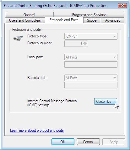 The Customize ICMP Settings window appears.