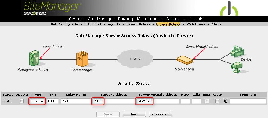 For users on a Secomea hosted server In order to use the SiteManager as Mail Relay server in conjunction with Secomea s hosted GateManager servers you must enter the SiteManager menu GateManager