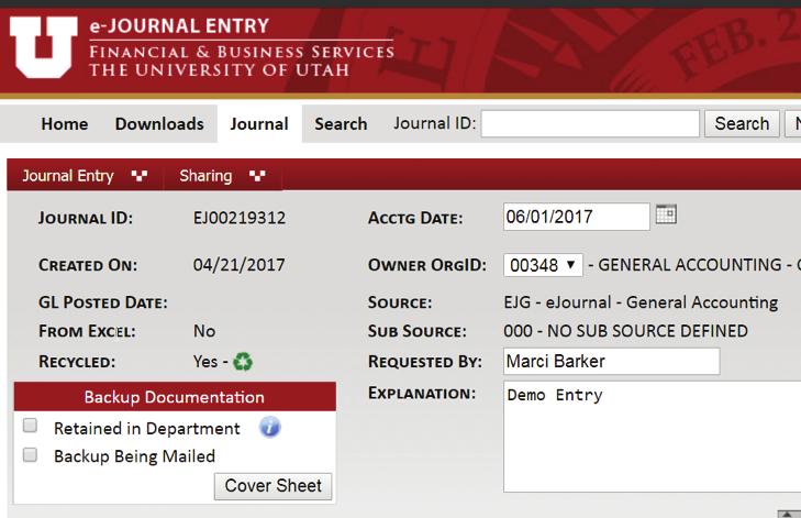 Sharing the E-Journal Entry The application provides an option to Share e-journals, which allows you to notify individuals of the transaction, but no action will be required of them in order for the