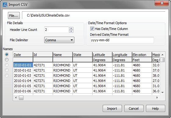 The File Import CSV menu item can be used to import A CSV (Comma Separated Value) file into View Pro.