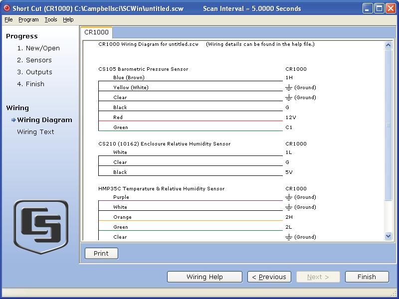 Section 7. Short Cut Program Generator Short Cut provides you with a wiring diagram by clicking on Wiring Diagram on the left side of the Sensors window.