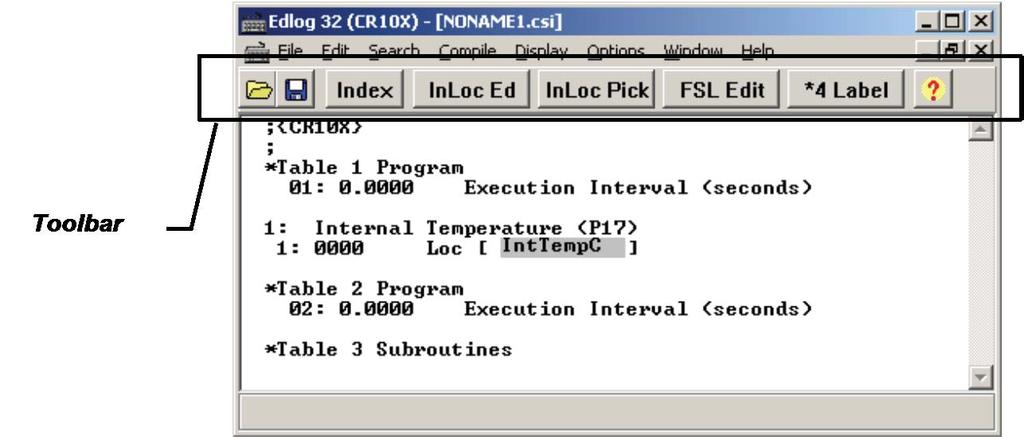 Section 8. Datalogger Program Creation with Edlog Open a new file. Save the current file to disk and optionally precompile the program.