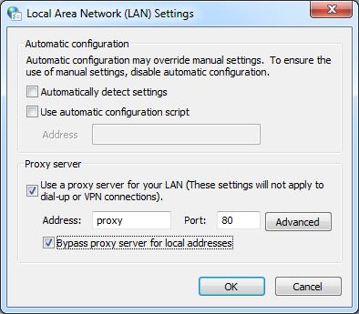 o If using proxy server, exclude local traffic from proxy Bypass the proxy server for local addresses, or the client might not get the license from