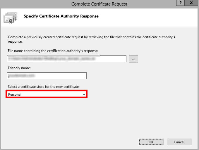 7. Browse to certificate file (.cer). Define a nter a friendly name.