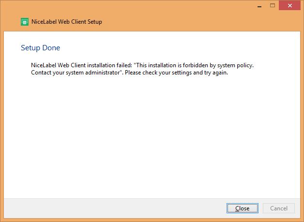 11 Troubleshooting Issue When downloading the Web Printing application on Win2012 R2, the below shown error message might appear. Solution This is a known issue on server systems.