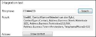 Testing To test if the configuration worked, enter a phone number from your Bullhorn CRM account into the 'Telephone' box in the 'Integration test' area and click the 'Search' button.