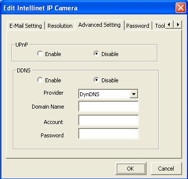 Advanced Setting UPnP When the UPnP function is enabled, the camera can be detected by UPnP compliant system such as Windows XP.