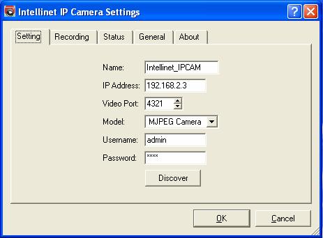 7.8.1. Setting Setting Name It is not required to fill the camera name for connecting camera. It is for users to identify the camera. IP Address IP address/domain name of the Internet Camera.