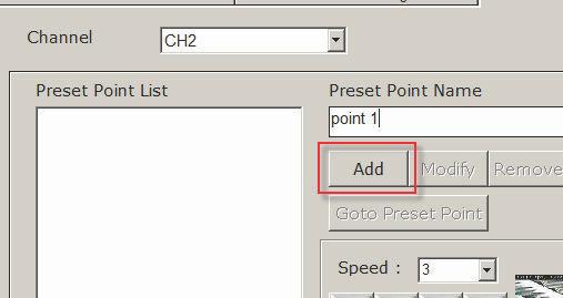 Use the on-screen PTZ panel to move the view point and select PTZ movement speed from