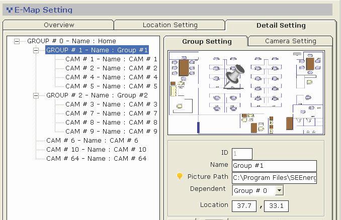 3.4.2 E-map - Detail setting This page allows users to define new camera groups, E-Map image, and the