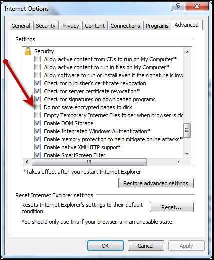 FIGURE 15 - SECURITY SETTING OPTION SET TO UNCHECKED 16. Also under the Security section, select the check boxes next to Use SSL 2.0 