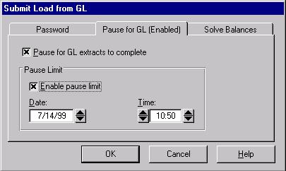 the extracted data, choose the Pause for GL extracts to complete option on the Pause for GL tab.