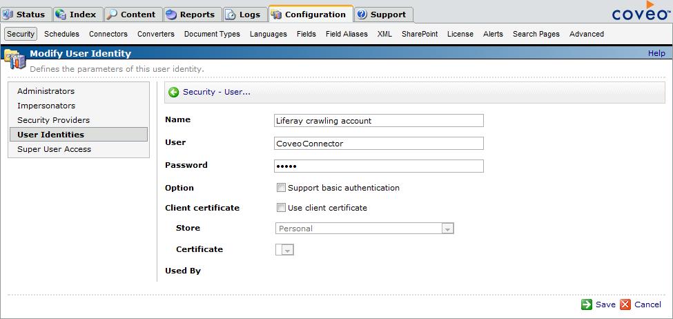 6. Configuring a Liferay Connector User Identity Once you created a Liferay account dedicated for the Coveo connector (see "Setting up a Liferay Crawling Account" on page 8), you must create a CES